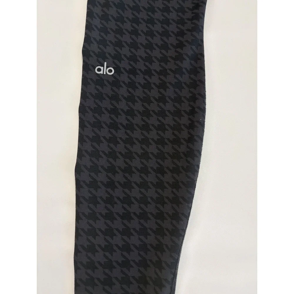 ALO Black Jacquard Houndstooth High Waist Stripe Leggings Size Medium
